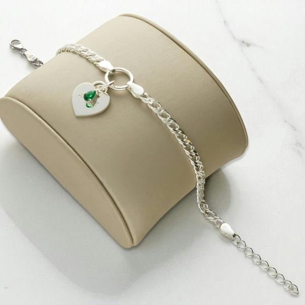 Love Silver Sterling Silver Heart and Birthstone Double Curb Bracelet With Optional Engraving