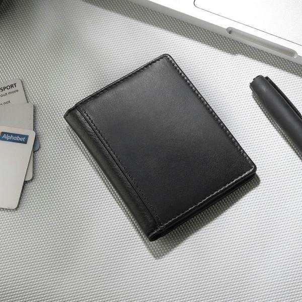 front  view of brown tuscan mens credit card holder