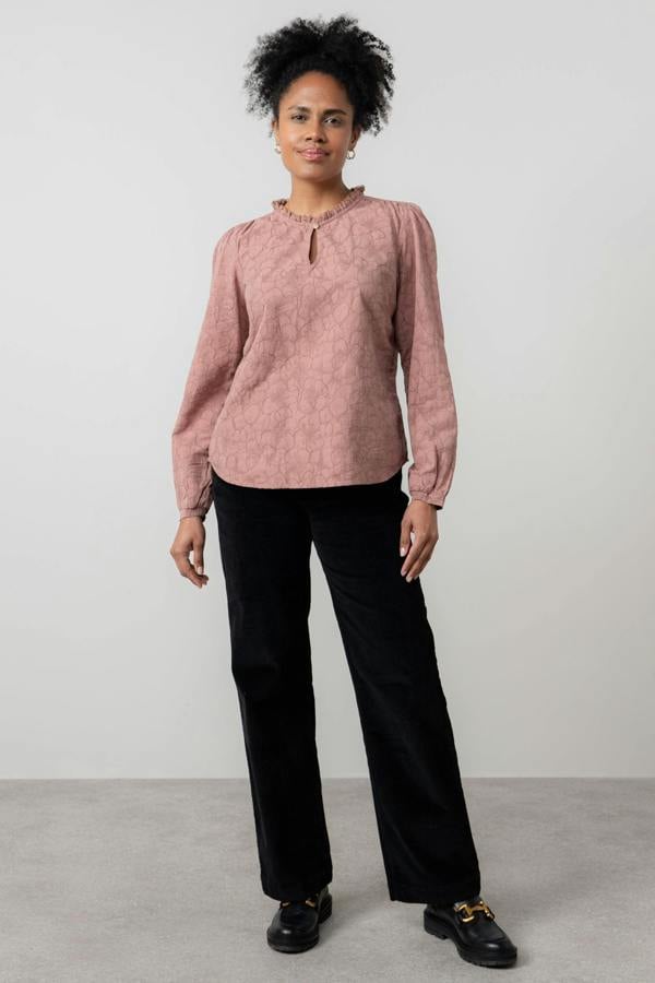 Lily & Me Emily Textured Jacquard Keyhole Blouse Antique Rose