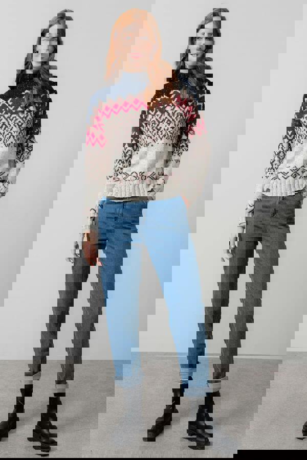 Lily & Me Maeve Fair Isle High Neck Jumper Chocolate