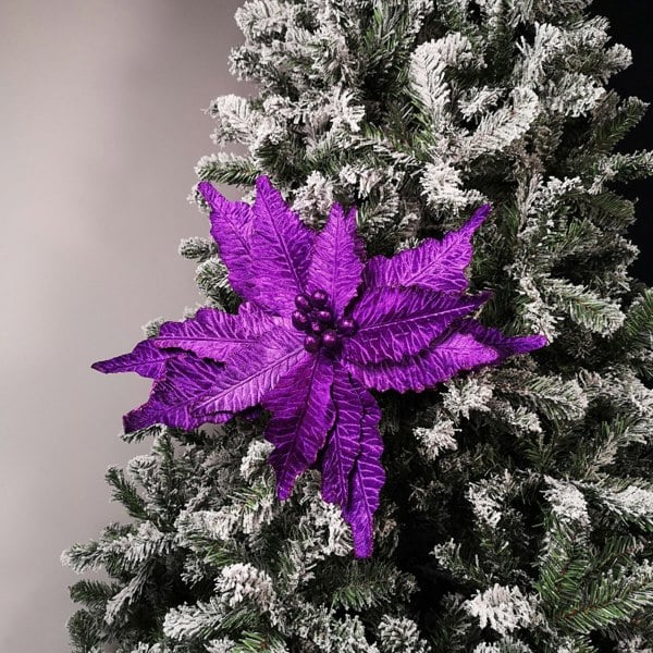 Samuel Alexander 76cm Purple Velvet Poinsettia Stem with Glitter Christmas Decoration