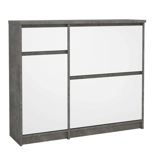 Wyld Haus Budapest Concrete Effect and White Wooden Shoe Cabinet 3 Doors 1 Drawer