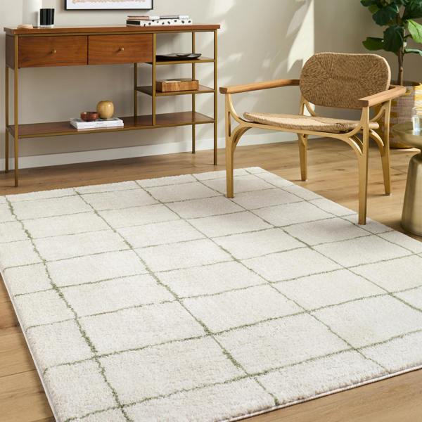 Livabliss Tivoli-Washable Cream Green Modern High Pile Rug