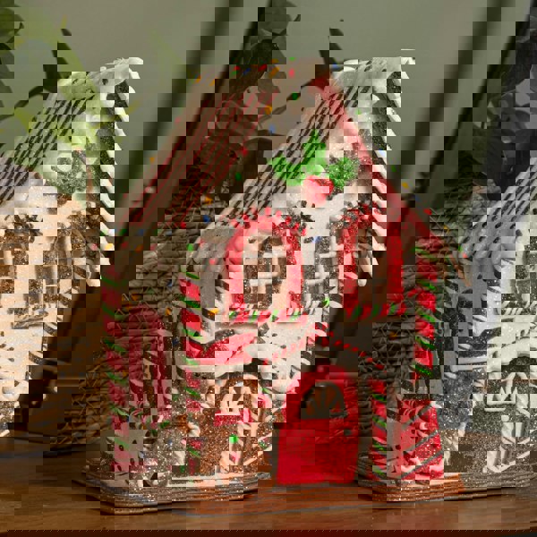 Samuel Alexander 20cm Battery Operated Light up Gingerbread Candy Cabin with Warm White LEDs