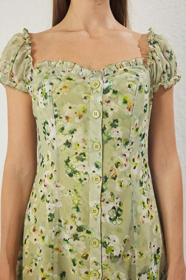 WOVCOR Floral Lined Chiffon Woven Midi Dress