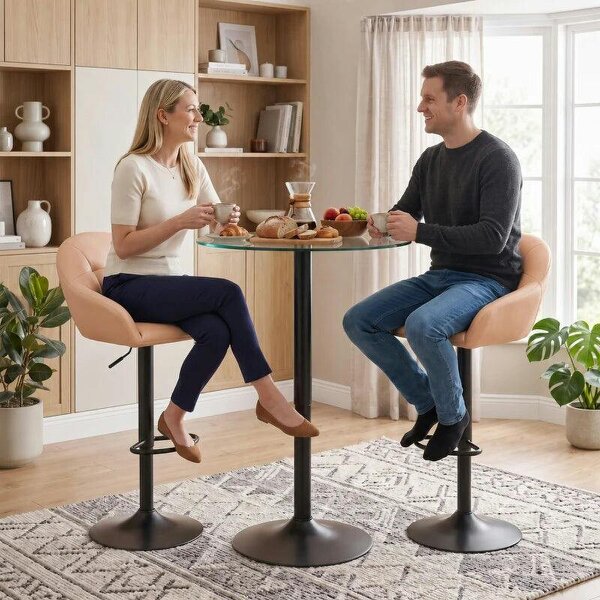 Bar Stools Adjustable Heights Breakfast Bar Stools Backrest Armrests Set of 2, Brown