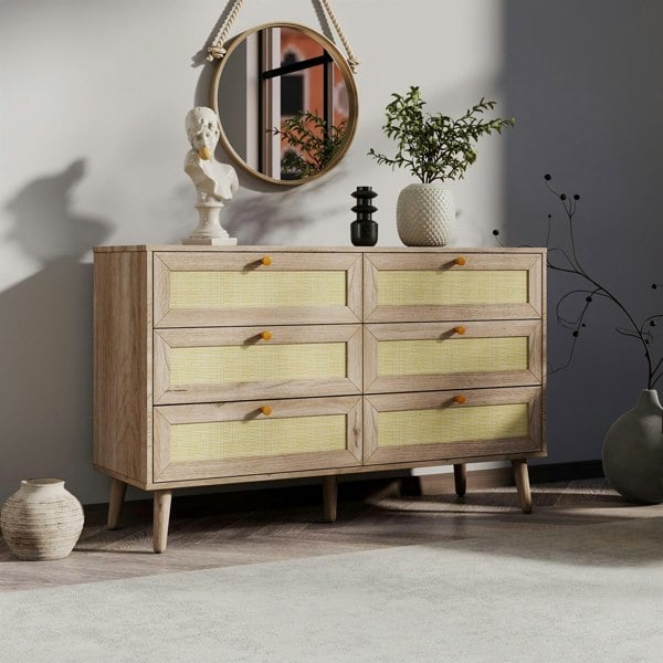 Swish Furniture Willow Rattan Chest of 6 Drawers