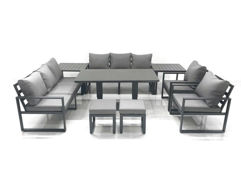 Fimous Garden Sofa Set Aluminium Furniture Rising Dining Tabe Set with 2 Chair 2 Small Footstools 2 Side Tables Dark Grey