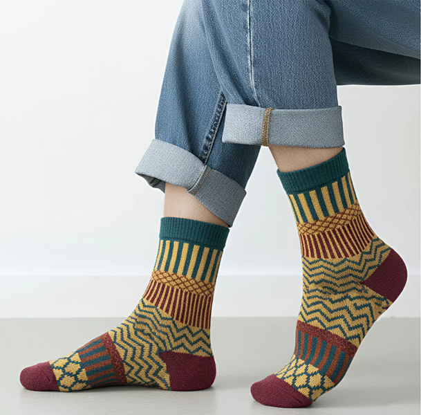 Anysox 5 Pairs Wool Socks One Size 5-9 Thick Warm Multicolor Winter