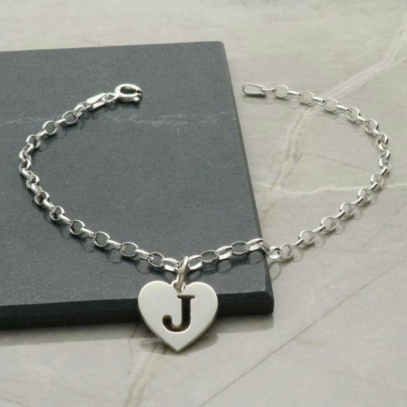 Christopher James of London Sterling Silver Anklet With Heart Initial Charm & Chain Choice - Belcher