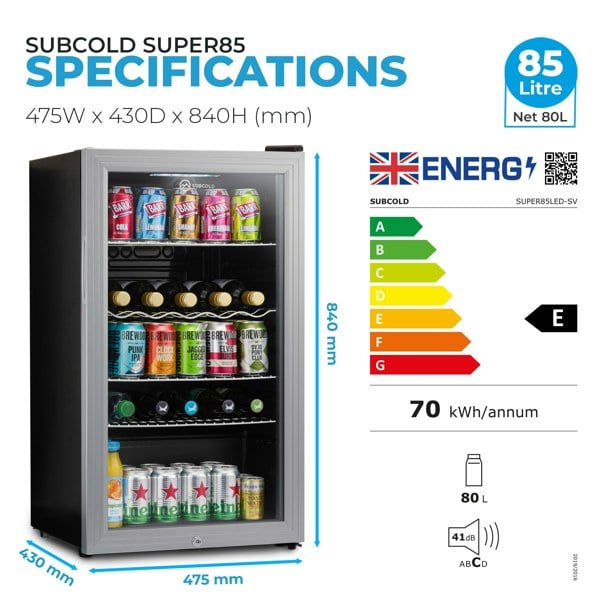 Subcold Super 85 LED Beer Fridge - Silver