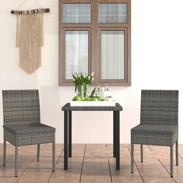 Berkfield 3 Piece Outdoor Dining Set with Cushions Poly Rattan Grey