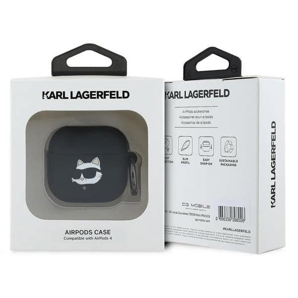 Karl Lagerfeld 3D Choupette Head Silicone Case for Airpods 4 Black - KLA4RUNCHK