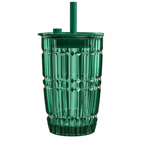 Dyzi 400ml Borosilicate Glass Drinking Cup with Lid Straw Dark Green