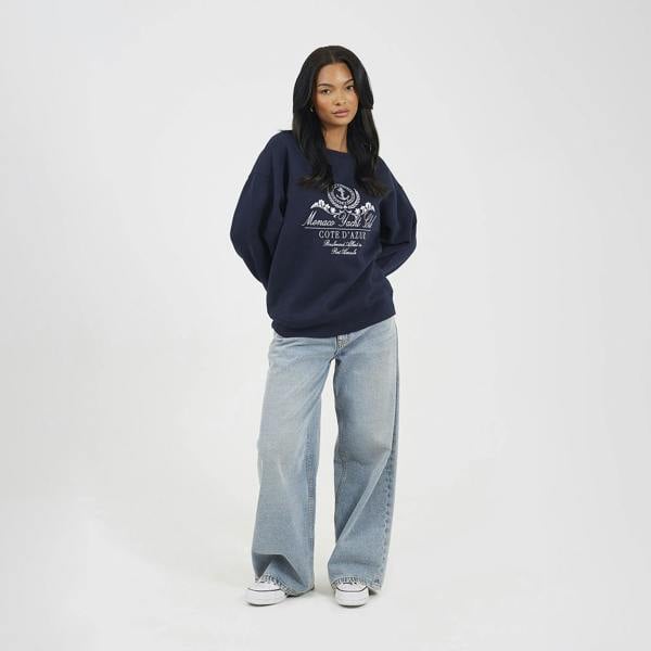 Brave Soul Navy Crew Neck Embroidered Sweatshirt - Navy Image 3