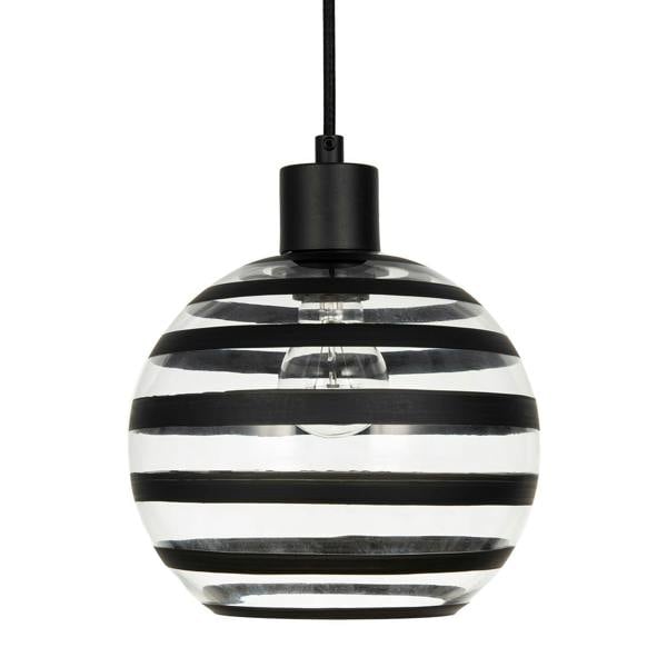 Modern Round Glass Pendant Light Shade with Black Horizontal Bands Image 1