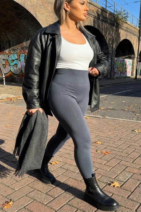 Elaine High Waist Tummy Compression Slimming Leggings - Grey