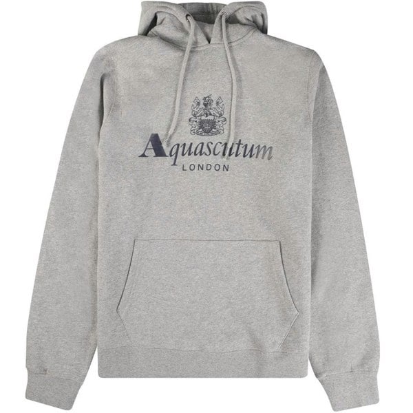 Aquascutum Mens Active Big Logo Hoodie - Light Grey