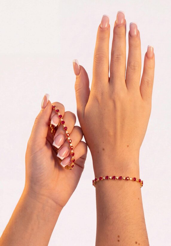 Latelita Asscher Cut Heart Tennis Bracelet Ruby Gold
