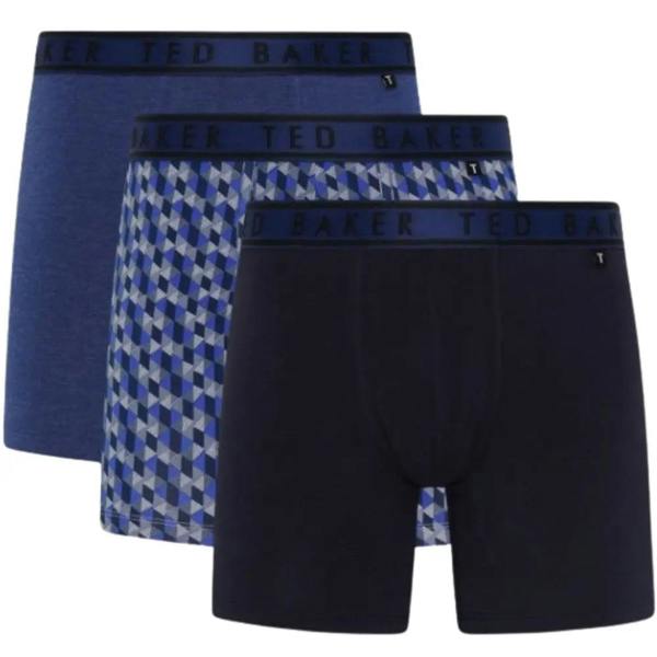 Ted Baker 3-Pack Geo Print Boxer Briefs, Blue/Navy