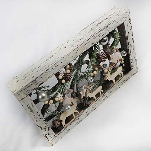 Christmas Pre-Lit Warm White LED Frame Tabletop Decoration with Pinecones and Baubles image 4