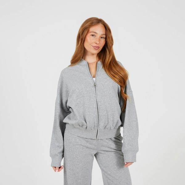 Brave Soul Grey Zip Through Sweat Bomber Jacket - Grey Image 1