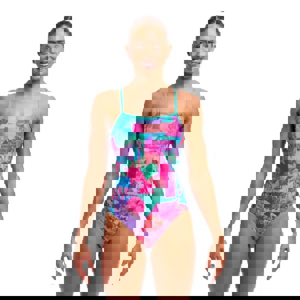 Funkita Snap That single strap swimsuit in mint green pink geometric pattern