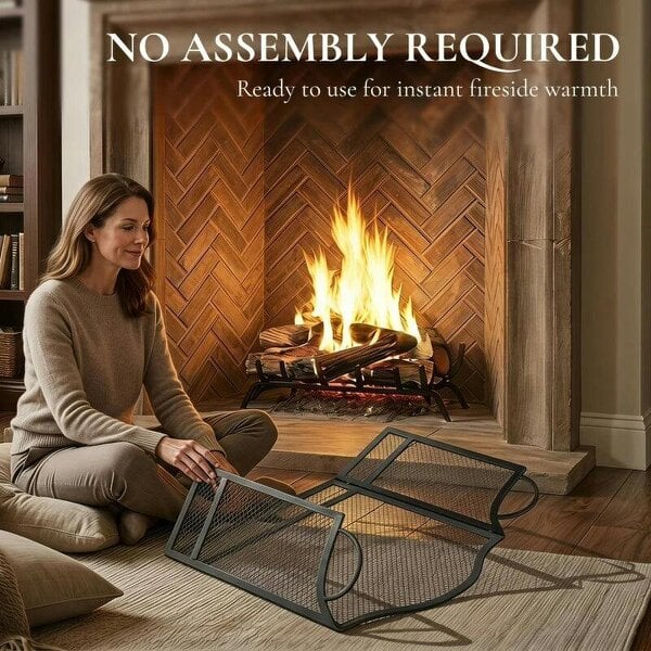 3-Panel Folding Fireplace Screen for Hearth Protection, Heat-Resistant Metal Fire Spark Guard, Black