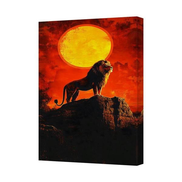 Benjamin Tate Design Contemporary Lion On Sunset Red Canvas Art Print For Living Room