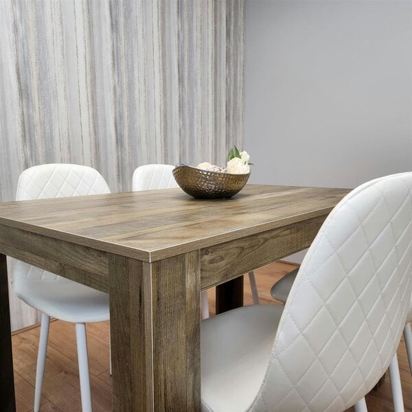 Kosy Koala Wooden Dining Table with 4 white Gem Patterned Chairs Rustic Effect Table with white Chairs
