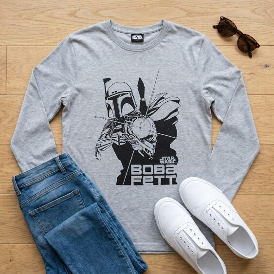 Onomato! Star Wars Boba Fett Men's Long Sleeve T-Shirt Size 2XL Grey