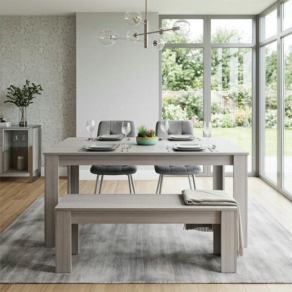 Kosy Koala Modern Rectangle Dining Table Set With 2 Grey Velvet Chairs And 1 Bench Dining Room Furniture