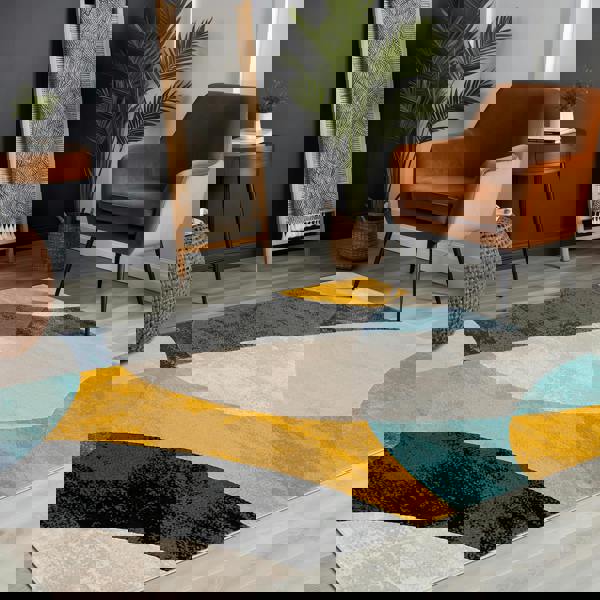 Livabliss City-Modern Yellow Grey Blue Graphic Rug