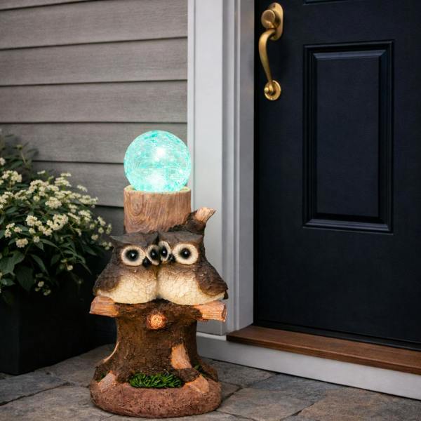 Gardenwize Solar Owl Multi-Colour Ball Light – Colour Changing LED Crackle Globe Garden Ornament