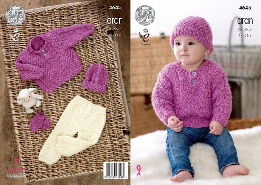 King Cole Comfort Knitting Pattern 4645, Headwear, Gloves, Trousers, Sweaters for Baby, 14 - 22 Inches - Advanced