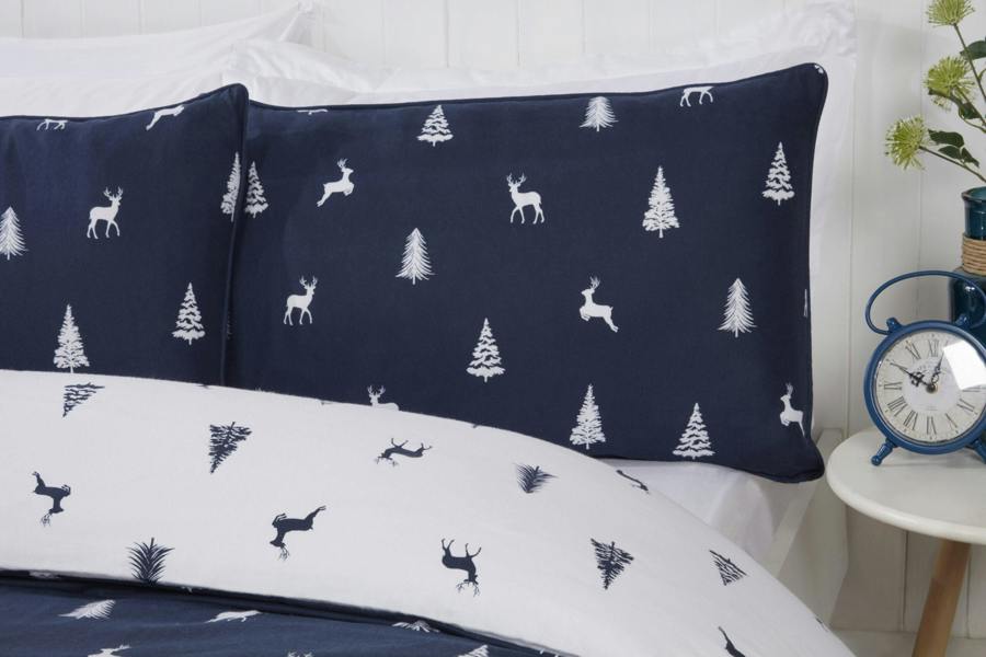 Smart Living Stag & Trees Flannelette Cotton Reversible Duvet - Navy
