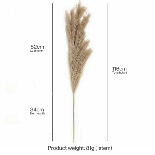 Santaco Pampas Grass Artificial 3Pcs 116cm Handcrafted Faux Silk Vase Brown