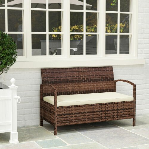 Wyld Haus Rarette Rattan Brown Garden Storage Bench With Cushion 125L Capacity