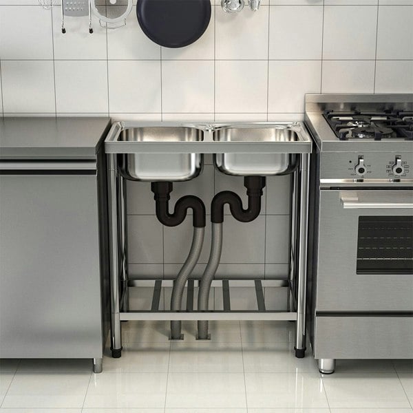 Two Compartment Stainless Steel Sink with Shelf Kitchen Sinks Living and Home