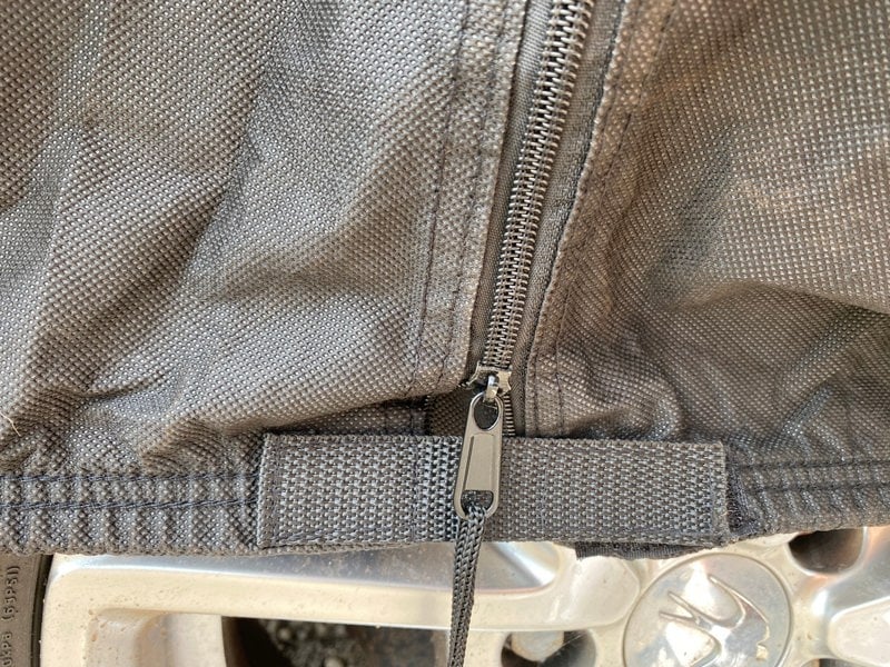 A closeup image of the zip on the OLPRO caravan cover.