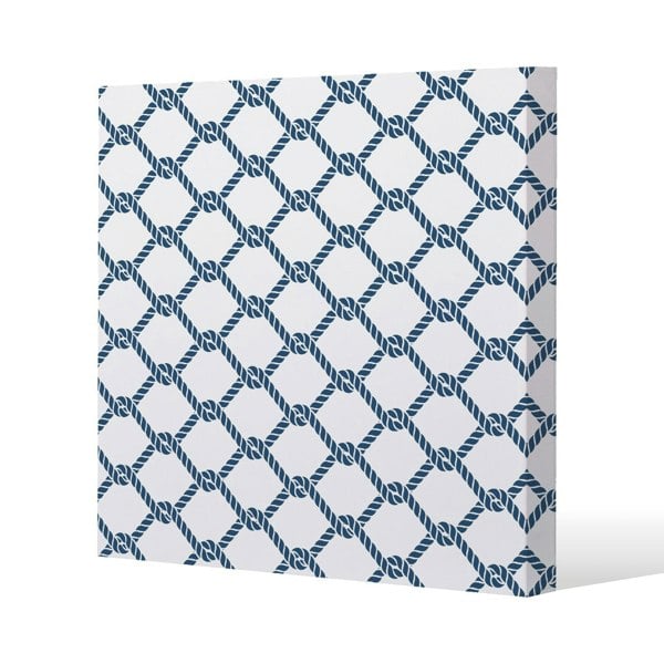 Benjamin Tate Design Navy Chainlink Rope Slim Style Canvas Print  50x50cm , 15mm Slim Real wood.