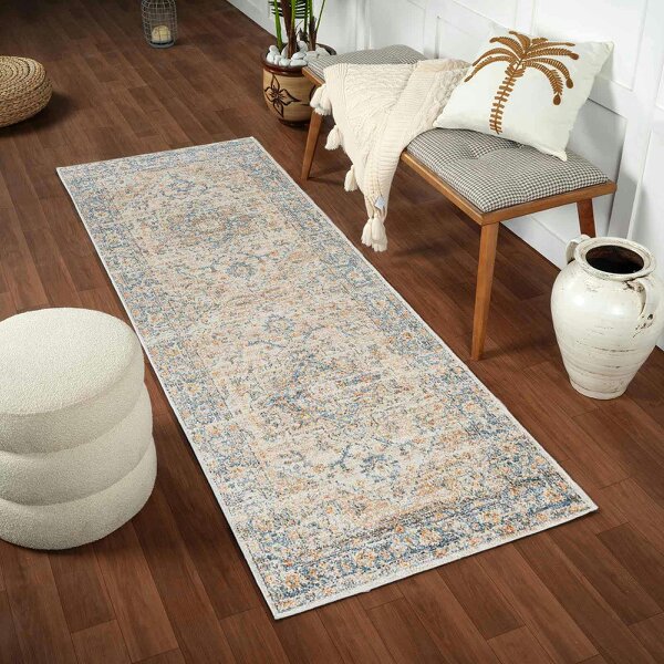 Livabliss Lillian LLL2328 Washable Blue Brown Traditional Vintage Boho Rug - 80 x 220 cm