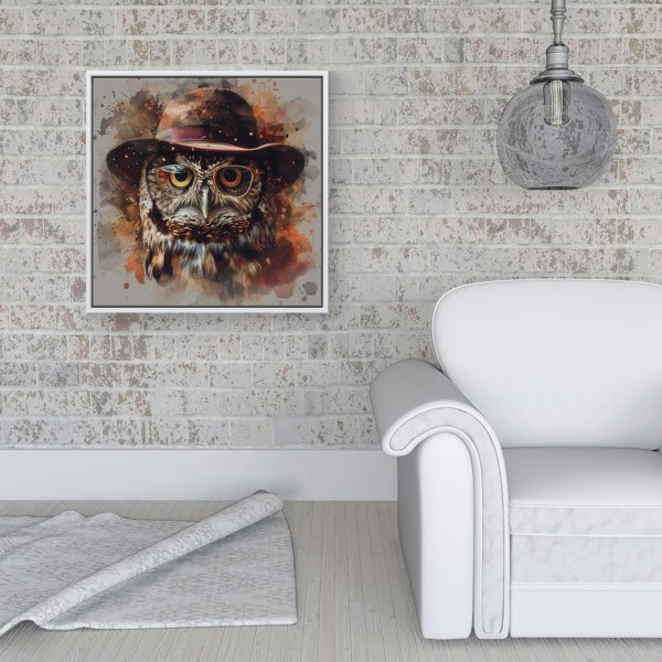 Warren Reed Owl With Hat And Glasses Framed Canvas