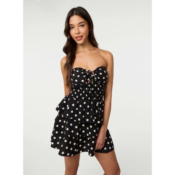 Pink Vanilla Polka Dot Print Bandeau Dress