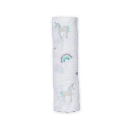 Lulujo - Large Muslin Swaddle - Rainbows and Unicorns