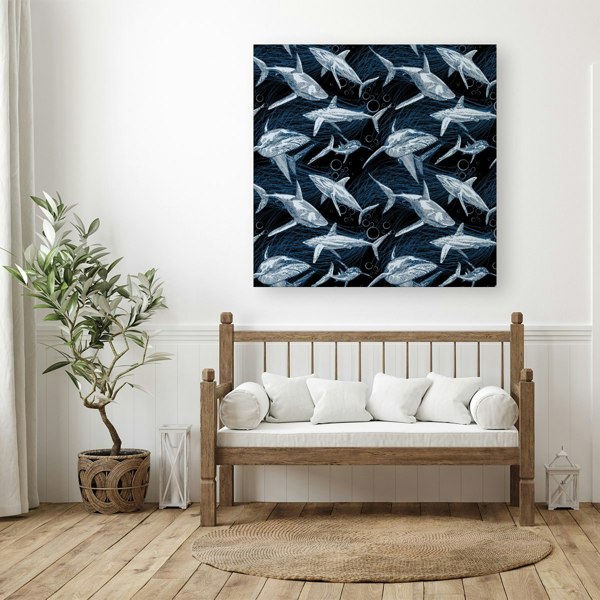 Warren Reed Hand Drawn Shark Pattern Canvas