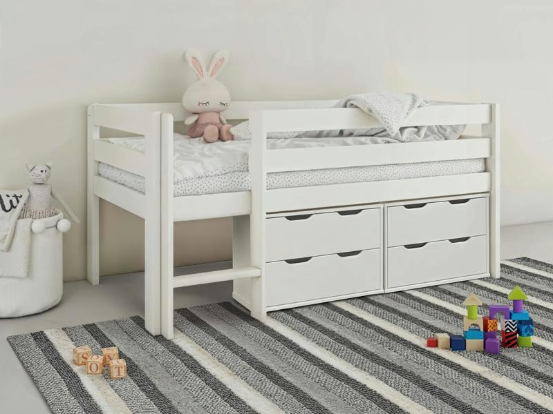 Mid Sleeper Shorty with Chest of Drawers White
