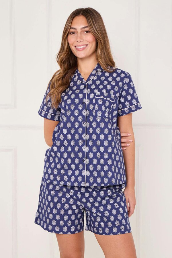 Elaina Fashion Women’s 100% Cotton Button-Up PJ Shorts Set with Pockets