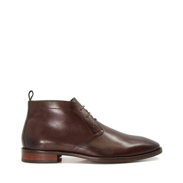 Dune London Mens Mervin Leather Low Heel Chukka Boots - Brown - 