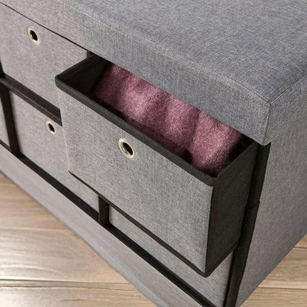 Rafaelo Mobilia Ottoman Storage Box Grey With 6 Drawers